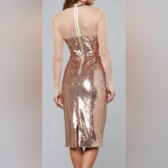 Bebe Rose Gold Sequin Bustier Mock Neck Dress - Picture 2 of 3
